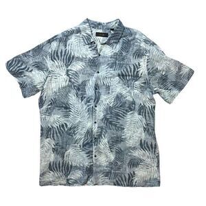 Tasso Elba Silk Linen Shirt Palm Beachy Mens 2XL Tall Blue White Short Sleeve Ha